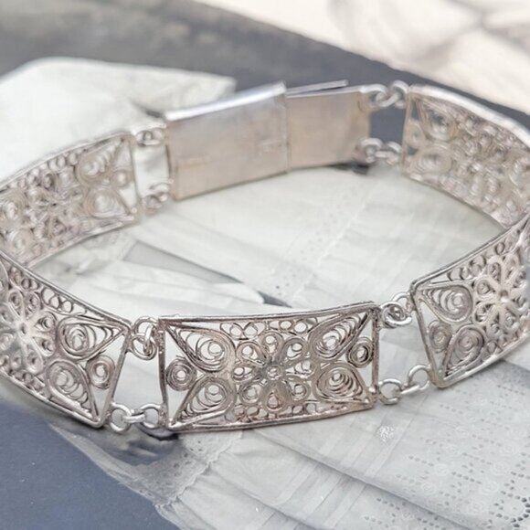 Vintage Sterling Silver Panel Bracelet approx 7" - Picture 3 of 5